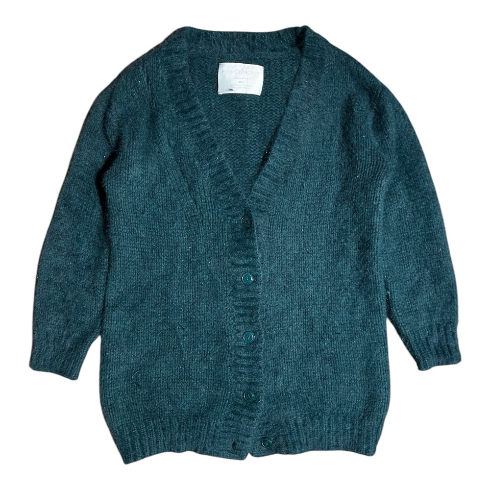 Fine Collection Paris Angora Cardigan Sweater Pine Green